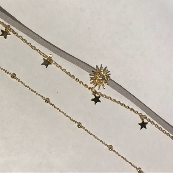 Cute layered choker necklace 2 pcs set stars gold - Picture 4 of 7